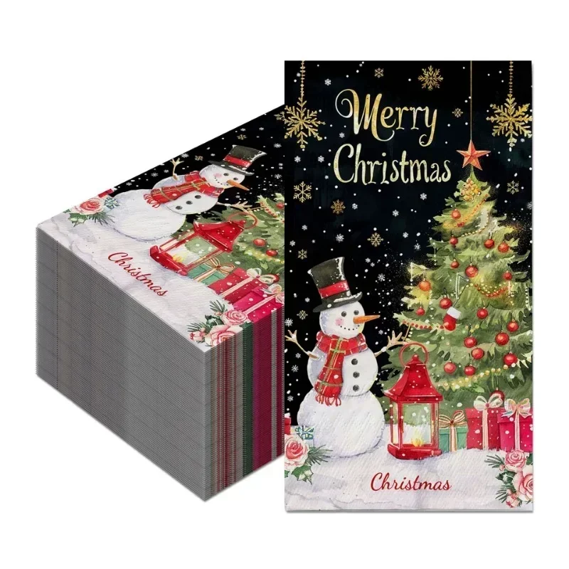 20pcs 34.2*40.6cm 2Ply Christmas Snowman Long Paper Napkin Large Size Party Table Paper Black Gold Christmas Tree Placemat