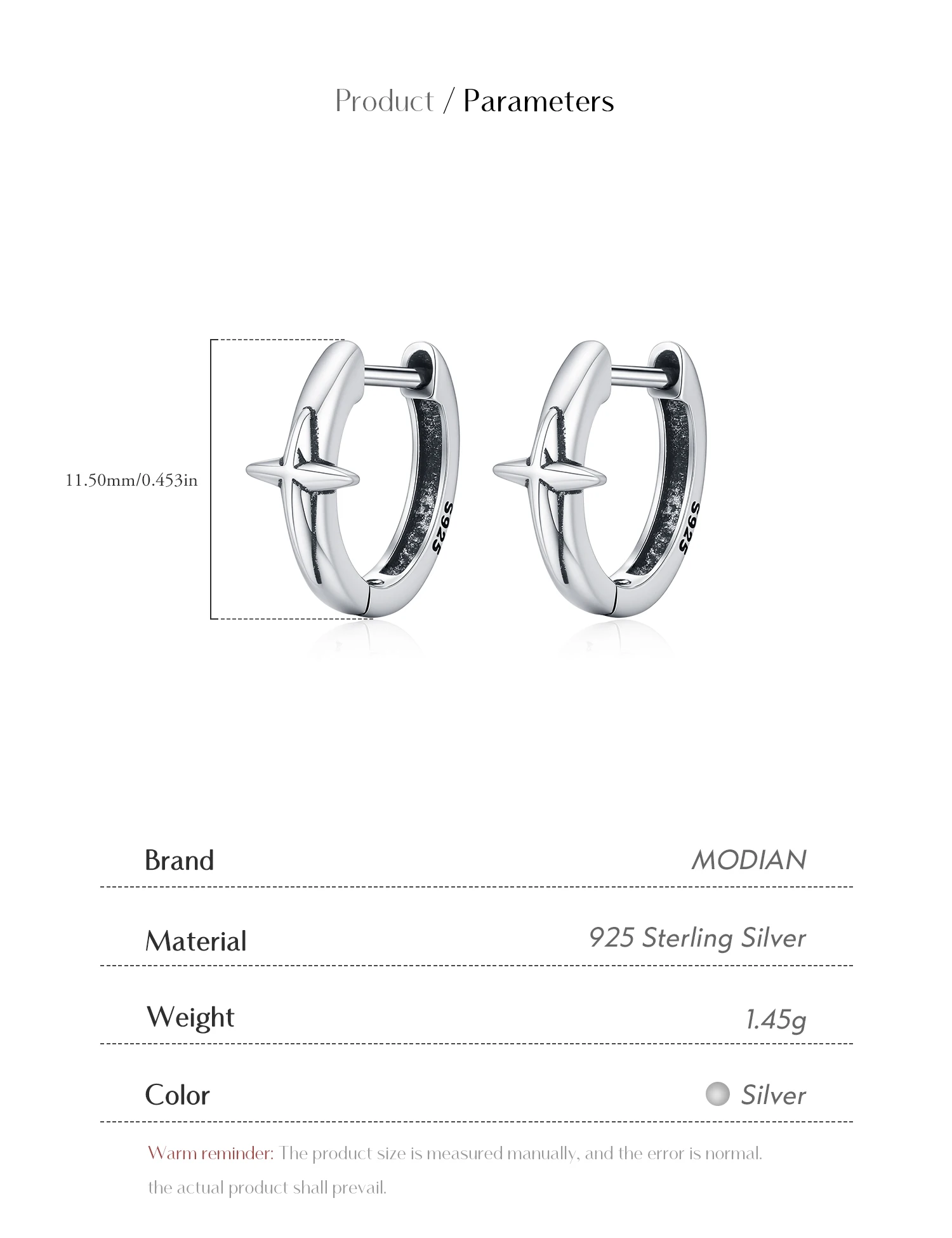 MODIAN Neutraler Vintage-Ohrclip aus 925er Sterlingsilber, Retro-Stil, exquisite Sterne, kleine Creolen für Damen, edler Schmuck – Detail 4