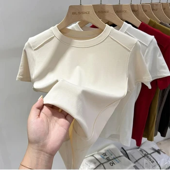 AOSSVIAO 2025 الصيف تي شيرت أبيض القطن الإناث قصيرة الأكمام طالب تنوعا فضفاض نصف كم تي شيرت Harajuku الاتجاه العلوي