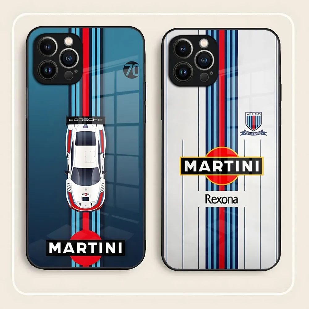 Martini Racing Colors Print Phone Case Vetro Temperato Per Iphone 15 Pro Max 14Pro 13 11 12 Mini X Xr Xs 8 7 Plus Se Cover Posteriore