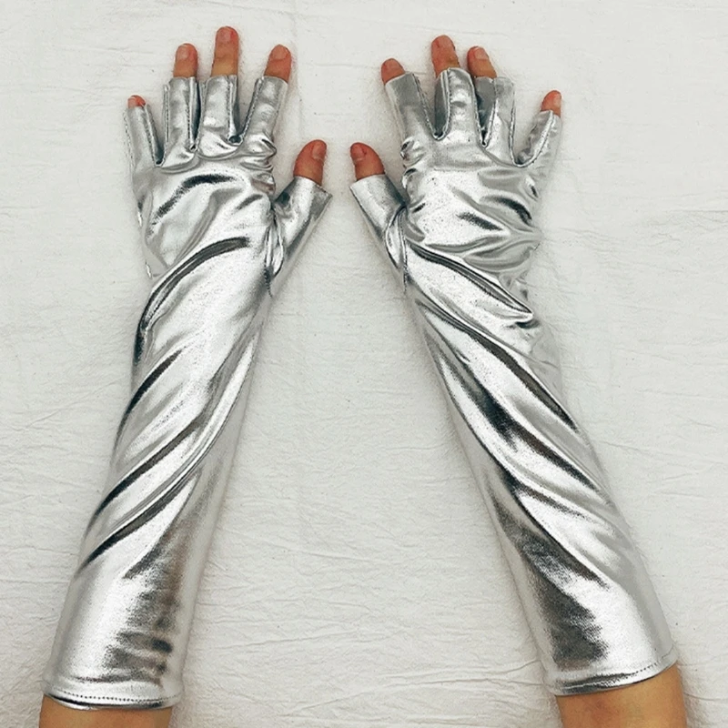

Sexy Metallic Gloves Stretchy Gloves for Concert Costume Christmas Accessories
