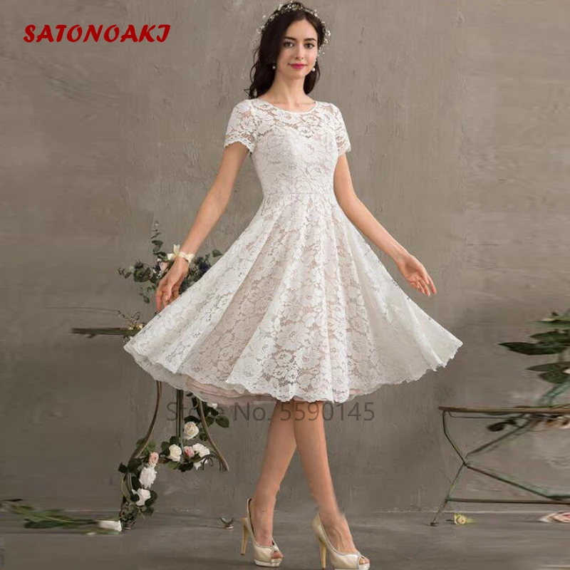 

Женское свадебное платье It's yiiya, белое элегантное кружевное платье до середины икры с коротким рукавом и круглым вырезом на лето 2023