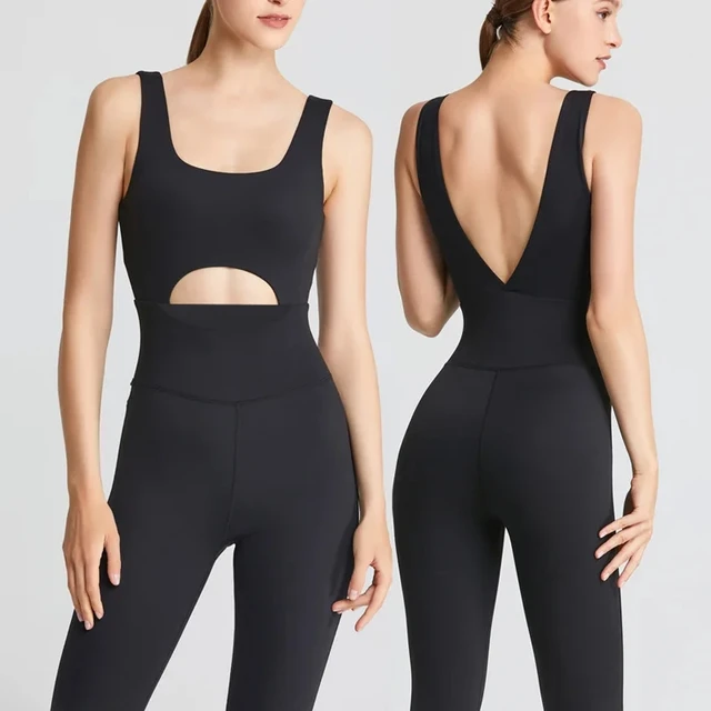 Yoga Sets Jumpsuits Women V-Back One Piece High Stretchy Bodysuits Sportswear Fitness Padded Nylon Soft Gym Workout Ovearalls