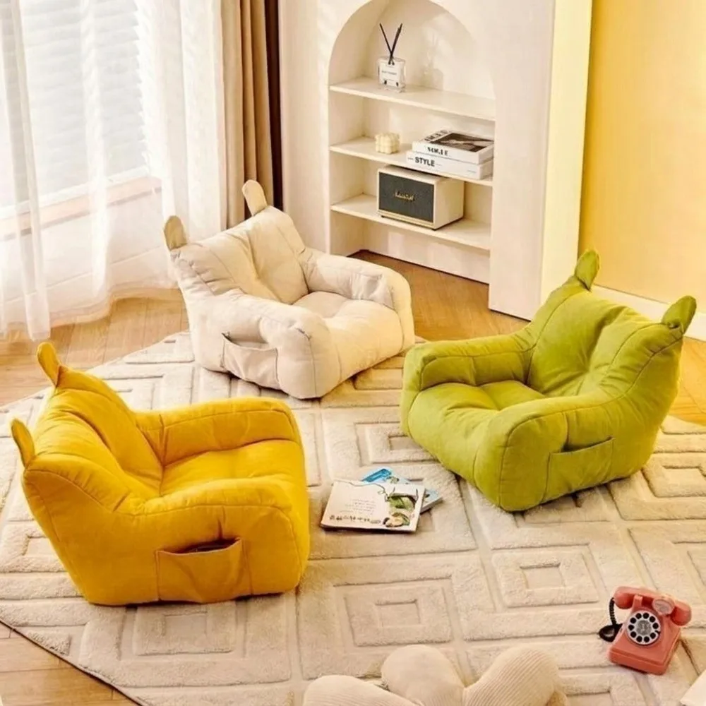 Divano Pigro in Tessuto Morbido, Comoda Poltrona Ergonomica con Borsa Portaoggetti, Poltrona per Bambini, Design a Basso Profilo, Leggera, Poltrona Piccola