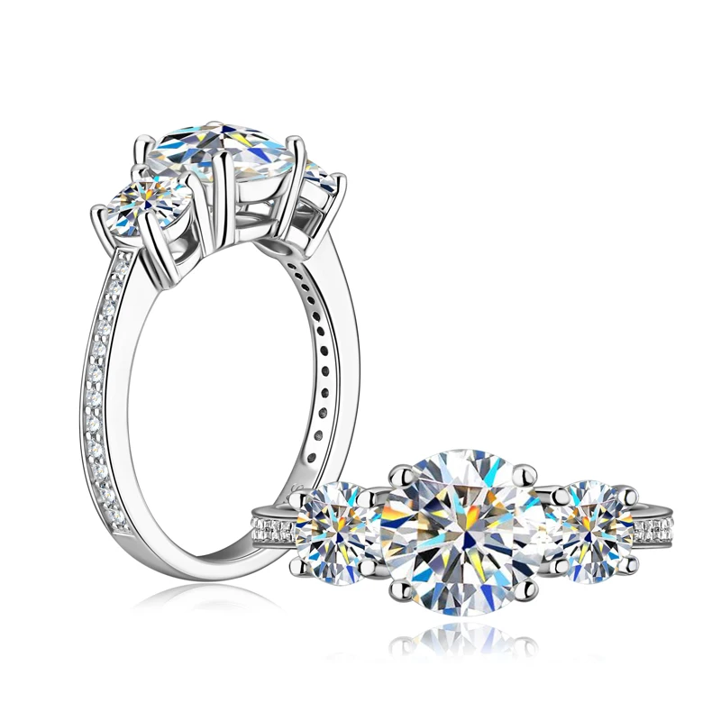 Anziw 3-stone Real 3.6CT Moissanite Wedding Rings for Women 100% S925 Silver Engagement Promise Band Fine Accessories Jewelry 2