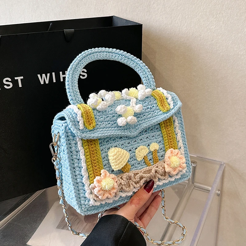 ハンドメイド　手編みニットバッグ　カバン　ショルダーバッグ 楽天市場】手編みバッグ レディース ニットバッグ 手提げ