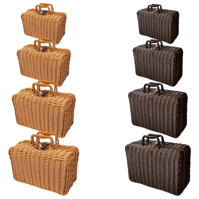 Imitation Rattan Storage Box Decorative Suitcase with Handle for Everyday Use Gifts Handcase 26X17X11cm 30x20x13cm 35x24x12cm 6