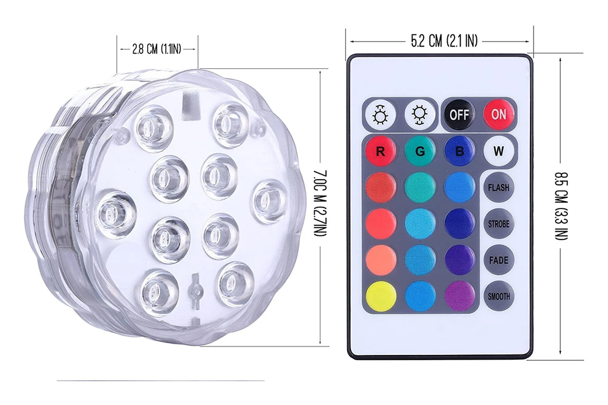 16 Colors 10leds LED Submersible Light Remote RGB Swimming Pool Underwater Lamp for New Year Party Garden Vase Aquarium Decor