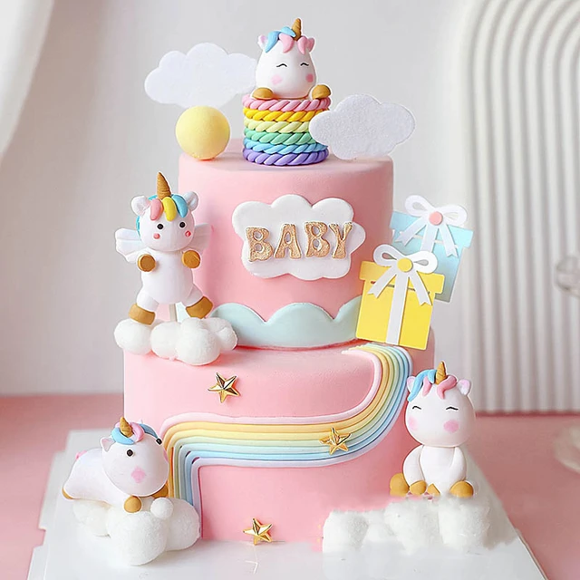 Cute Unicorn Cake Toppers Soft Clay Cloud Rainbow Horse Birthday ...