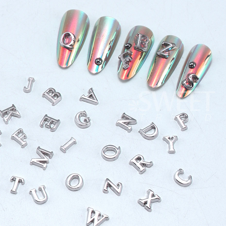 3D Mixed Letter Nail Art Charms About 100pcs Luxury Alloy Alphabet Nail Tips Designer Jewelry DIY Nail Decoration Accessories