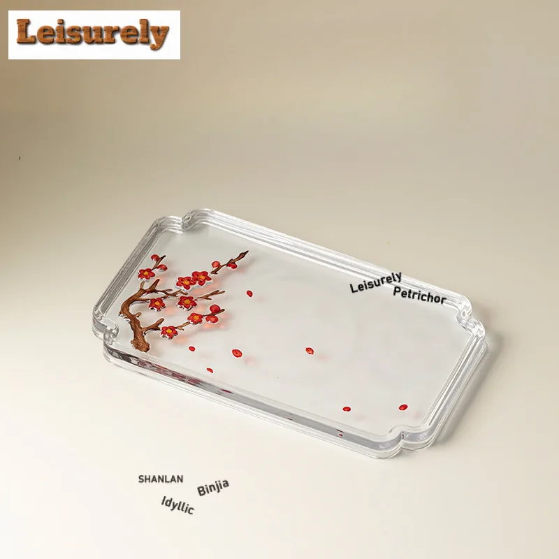 Azure Stone Color Hand-painted Tea Tray Afternoon Tea Dessert Plate Coffee Storage Board Teapot Support Dishes For Serving Craft