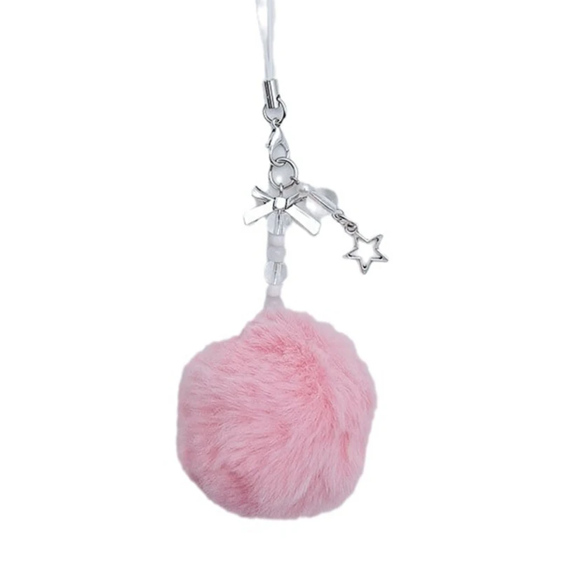 

Handmade Backpack Pendant Keychain Hollow Star Pink Pompoms Phone Lanyard Crystal Bowknot Syringe Charm Phone Charm 264E