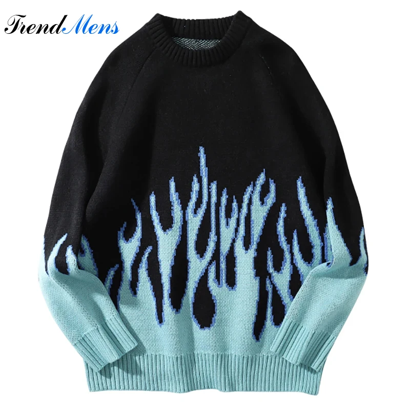 

Gradual Flame Sweater Men Pullovers 2023 Autumn Winter Knit Korean Loose Oversized Sweater Hip Hop Streetwear Vintage Knitwear