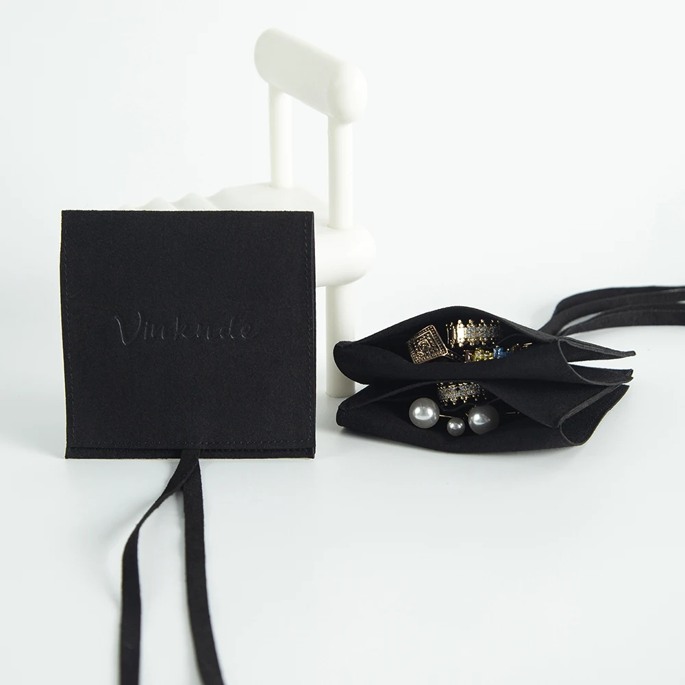 50Pcs Microfiber Envelope Flap Black Bag Wedding Favors Suede Velvet Dustproof Jewelry Pouch Can Custom Personalized Print Logo