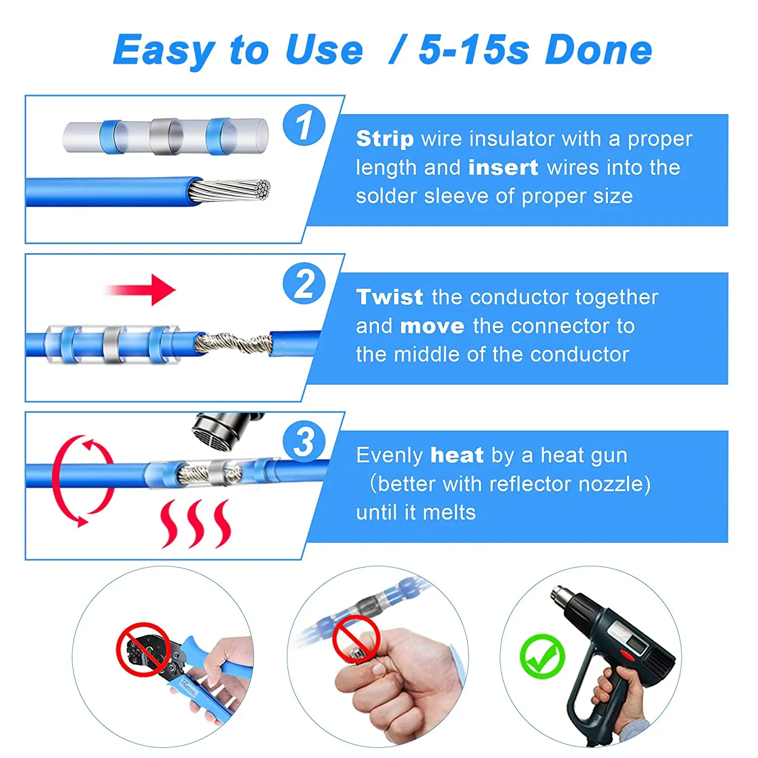 Heat Shrinkable Wire Connectors  SST21 Waterproof Sleeve AWG22-18 Butt Electrical Splice Tinned Solder Seal Terminal