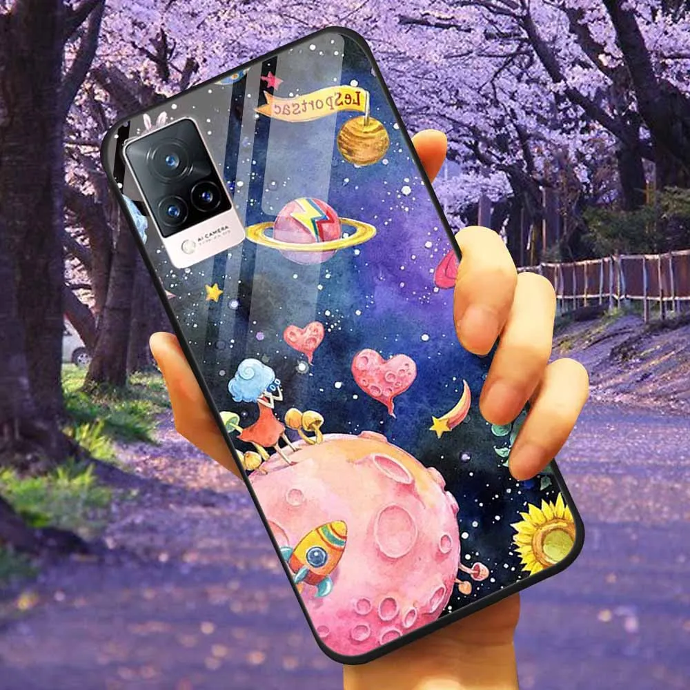 Luxury Protective Soft Bumper Hard Back Phone Case with Tempered Glass