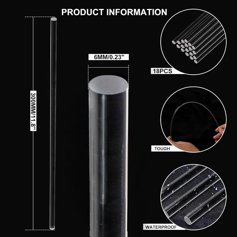 Naxilai Acrylic Sticks for Plants -18 Pcs Clear Acrylic Dowel Plastic Rods for DIY Crafts Candy, Cake, Dessert, Wedding,