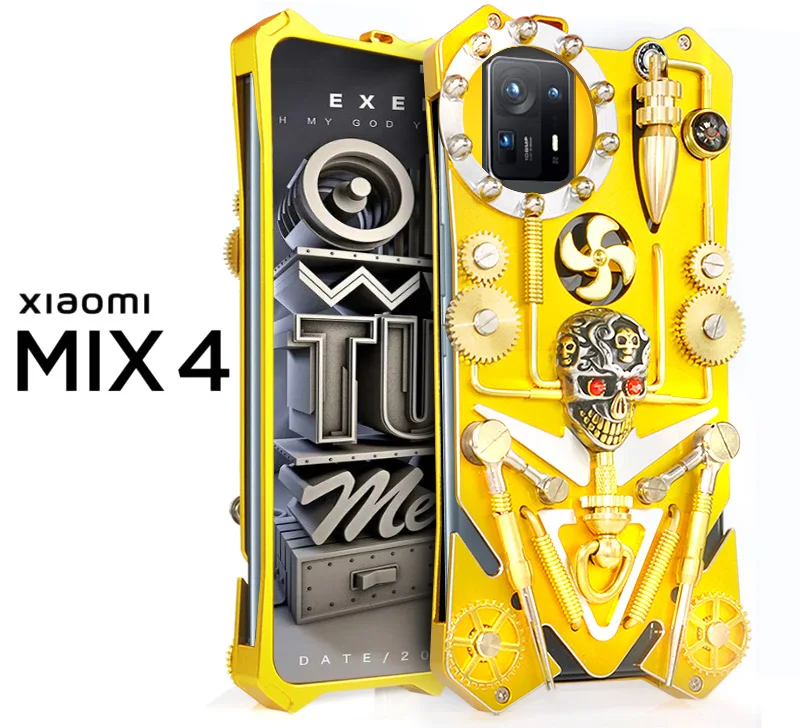 

Luxury Armor Metal Aluminum Phone Cover For Xiaomi Mix 4 11 10 Pro Ultra Mix4 Case Mechanical Gear Purely Handmade Skull Shell