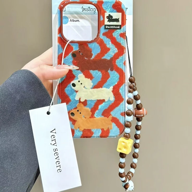 Cartoon Striped Sausage Dog Feather Texture Phone Case