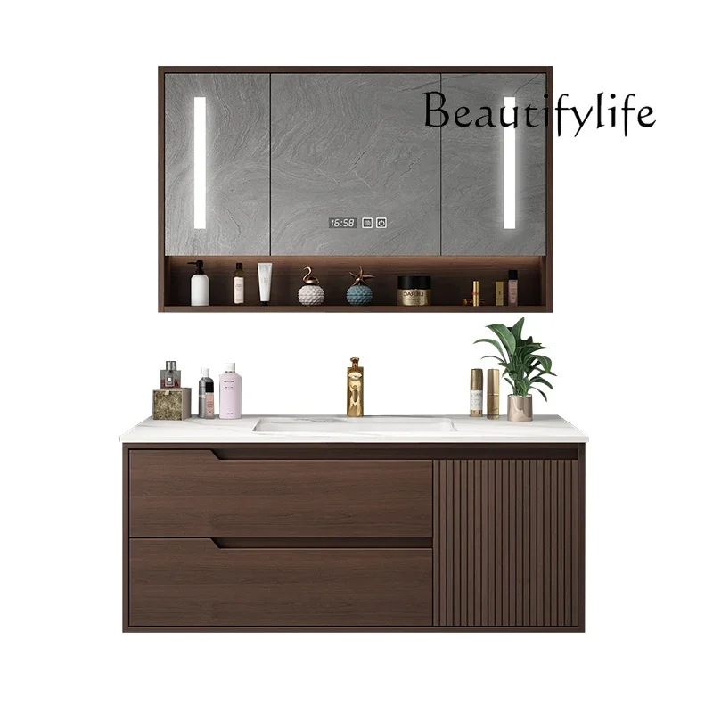 solid wood rock slab pool washbasin smart bathroom cabinet New Chinese bathroom cabinet combination