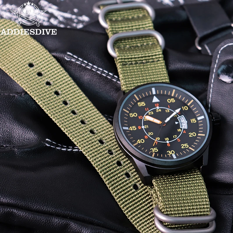ADDIESDIVE Mens Quartz Watch 50M Diving Waterproof Wirstwatches Relogio Masculino Nylon Strap Hardlex Dial Window JD1508 Watches