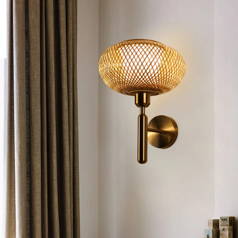 Art Deco Wandlamp Creatieve Vintage Rotan Wandkandelaar Licht E27 Weven Lampenkap Rieten Muur Verlichting voor Slaapkamer Hotel Ktichen Woonkamer Restaurant