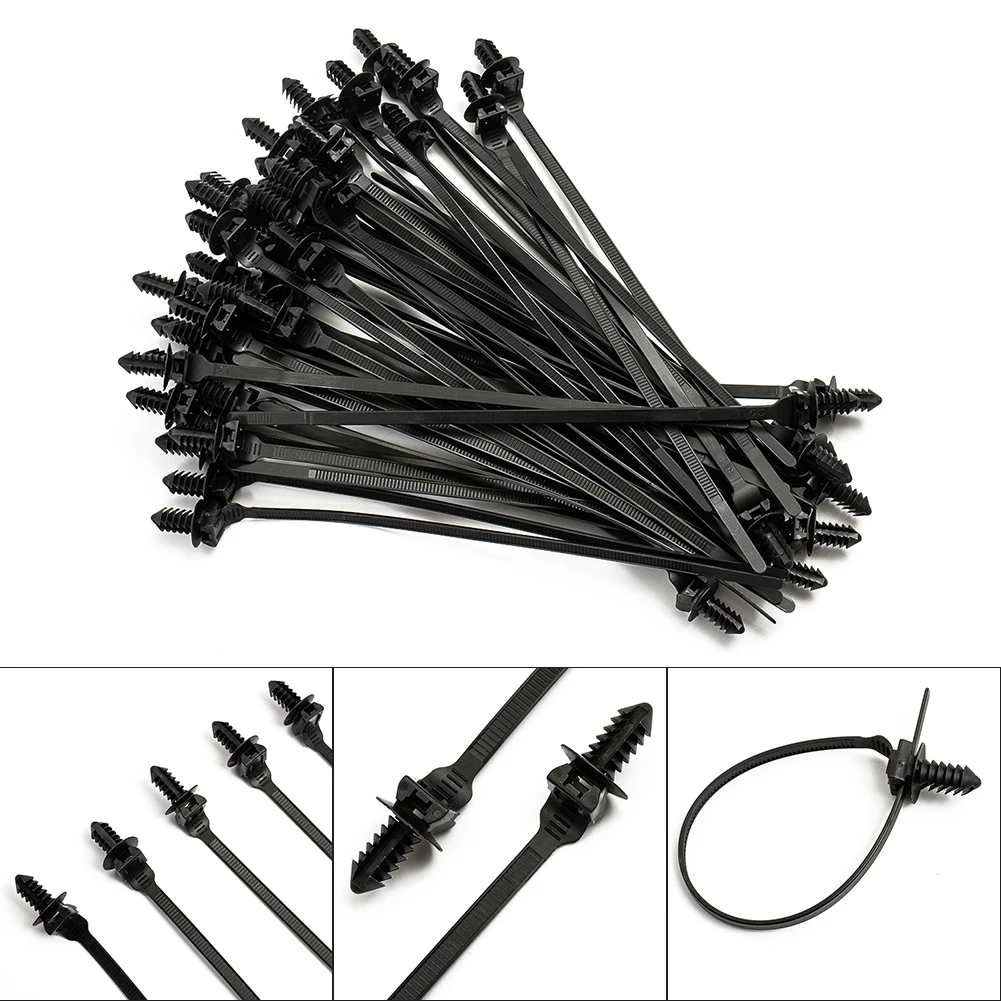 New Practical High Quality Cable Ties Parts 50pcs Accessories Black Fastener Bundle Push Clips Released Zip Straps