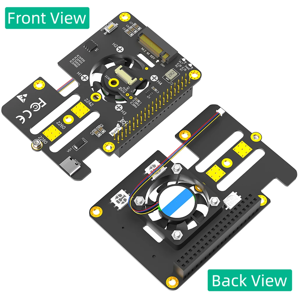 쿨러 선풍기 및 자동 변색 RGB LED, M.2 to PCIe x1 어댑터, 라즈베리 파이 5, M.2 NVMe M 키 2230 2242 SSD