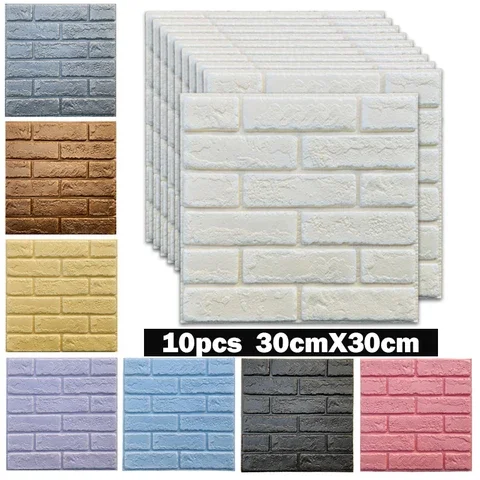 

10pc 30X30cm 3D Brick Wall Stickers Self-Adhesive Panels Living Room Decor Foam Waterproof Wallpaper Background Home Decoration