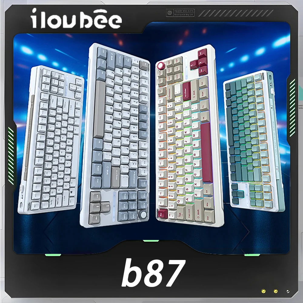 

iLovbee b87 Mechanical Keyboard Multifunctional Knob Three Mode RGB Hot Swap Wireless Gaming Keyboard PBT Gasket Pc Gamer Office