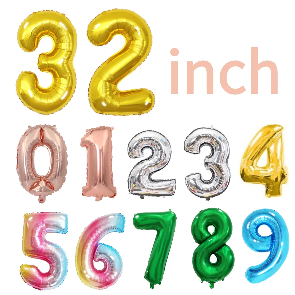 32 Zoll große Folien-Zahlenballons, große Figur, Heliumballon, digital, 0–9, Globos, Geburtstagsparty-Dekoration, Hochzeit, Babyparty