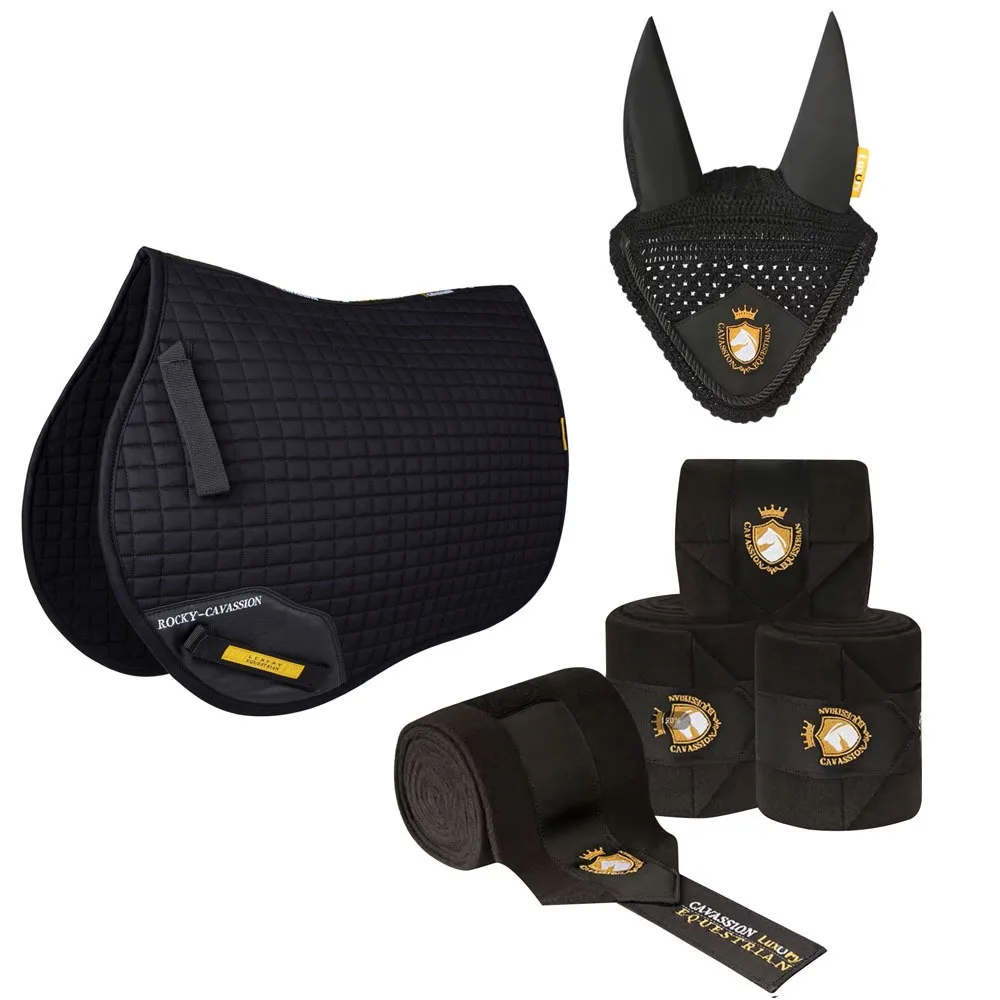 Three equestrian equipments for your horse ear cover saddle pad and bandage four color choice orange wine red navy and white