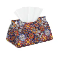 Bohemian Mandala Art Tissue Box Cover Colorful Mexican Ceramic Tile Rectangular PU Leather Tissue Holders for Home Office Car 1