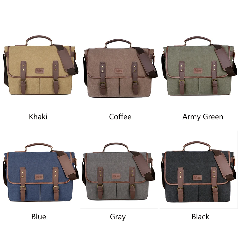 Mens Messenger Bag 14 Inch Vintage Canvas Briefcase Large Satchel Shoulder Bag Rugged Computer Laptop Bag