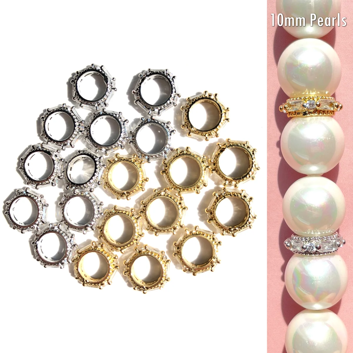 20pcs 9mm 마이크로 포장 휠 스페이서 여성을위한 금도금 큰 구멍 비즈 팔찌..