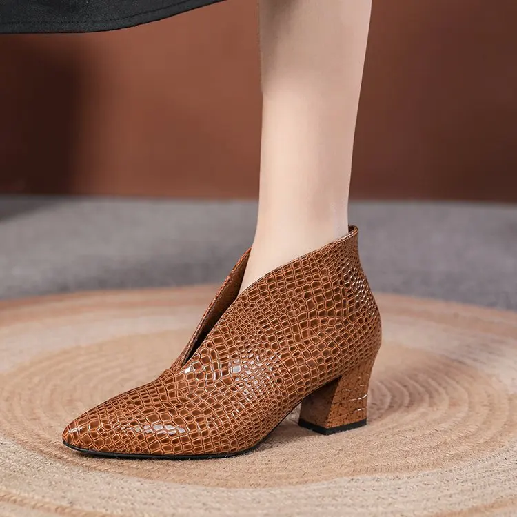 

Женские ботинки, женская обувь, осенние ботинки, женские ботильоны на среднем каблуке 2023, с острым носком, на шнуровке, без застежки, ПУ Sol