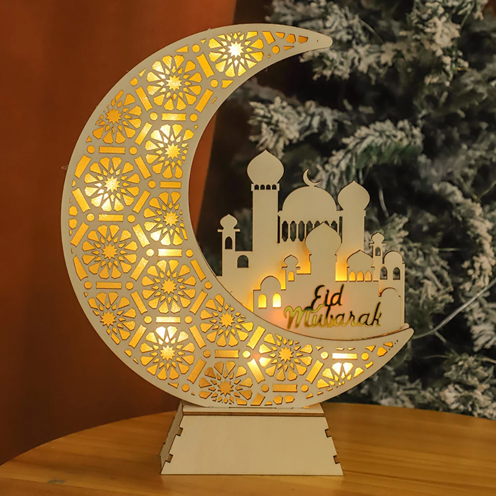 

Eid Ramadan Night Light, Handmade 3D Wooden Moon Shape LED Light Decoration, Islamic Table Decor, Eid Crafts Night Light for Bed