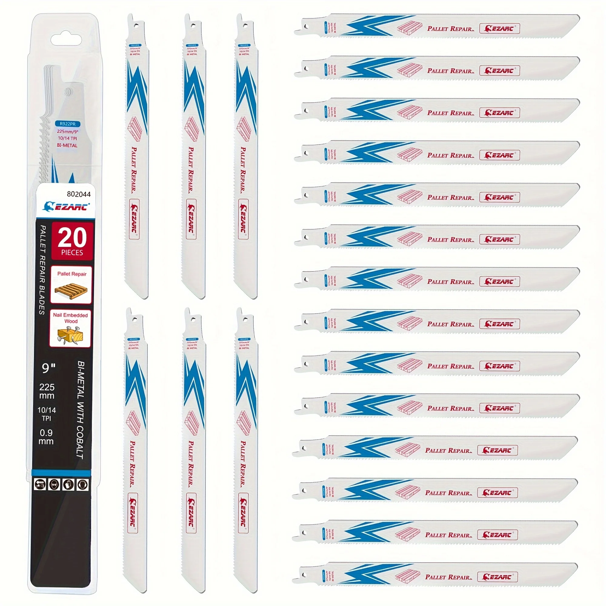 팔레트 수리용 특수 9인치 왕복 톱 블레이드 20개, 손톱 내장 목재용 225mm 바..
