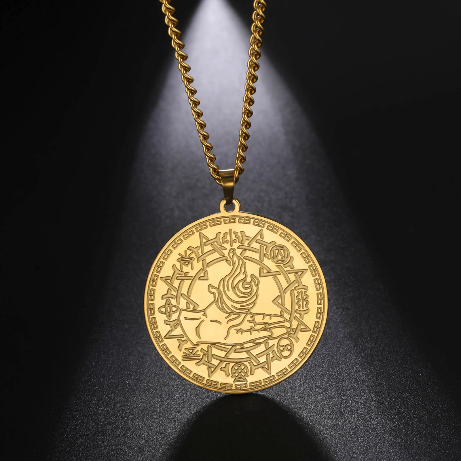 LIKGREATMagicFireSymbolAlchemyNecklaceClassicGeometricOctogram