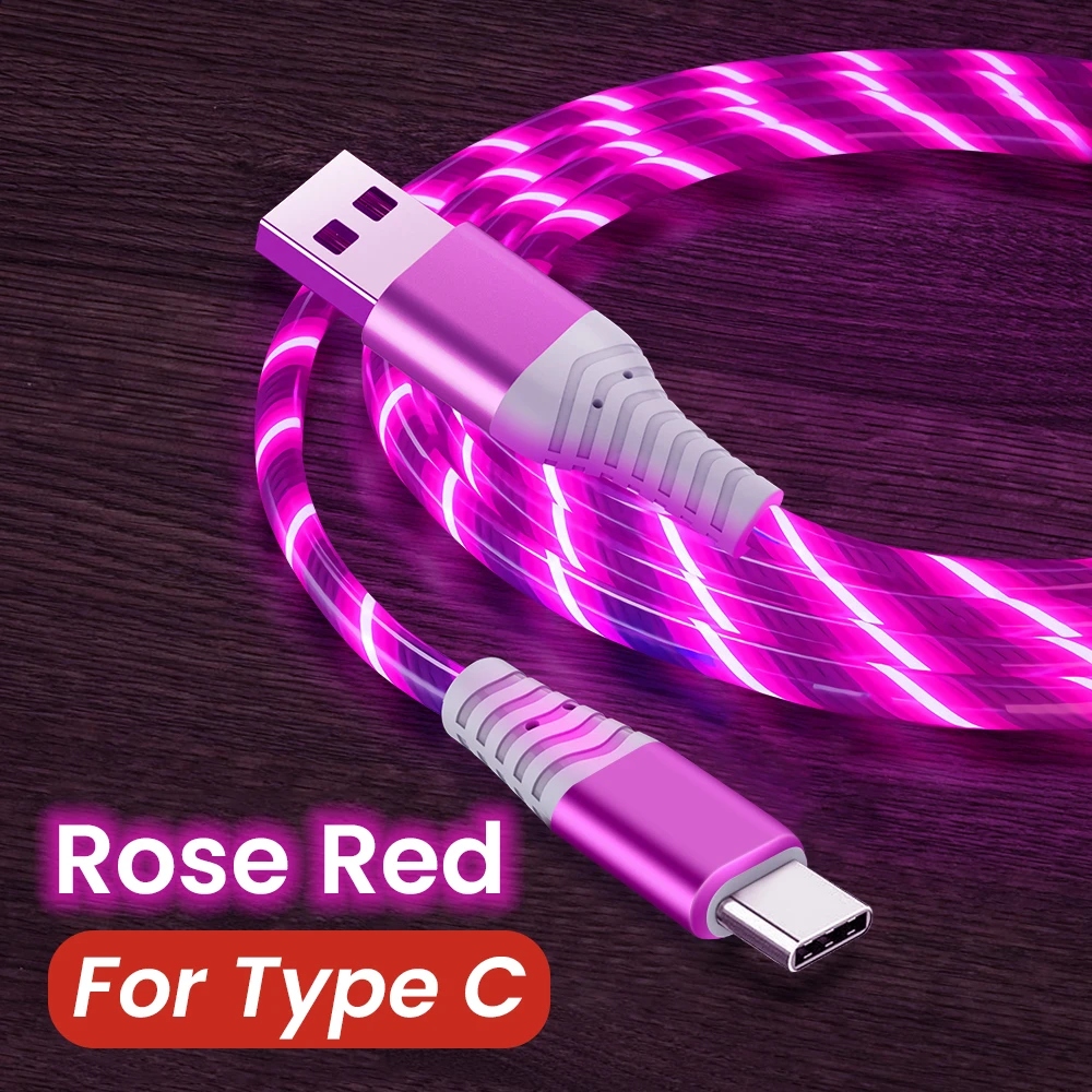 Mvqf 5a Fast Charging Cable Glowing Led Cable Micro Usb Typec Data Cable Flowing Streamer Light