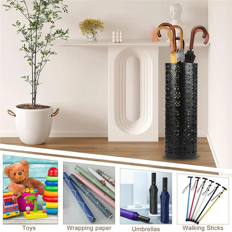 Metal Umbrella Stand, Circular Umbrella Stand, Freestanding Entryway Stand