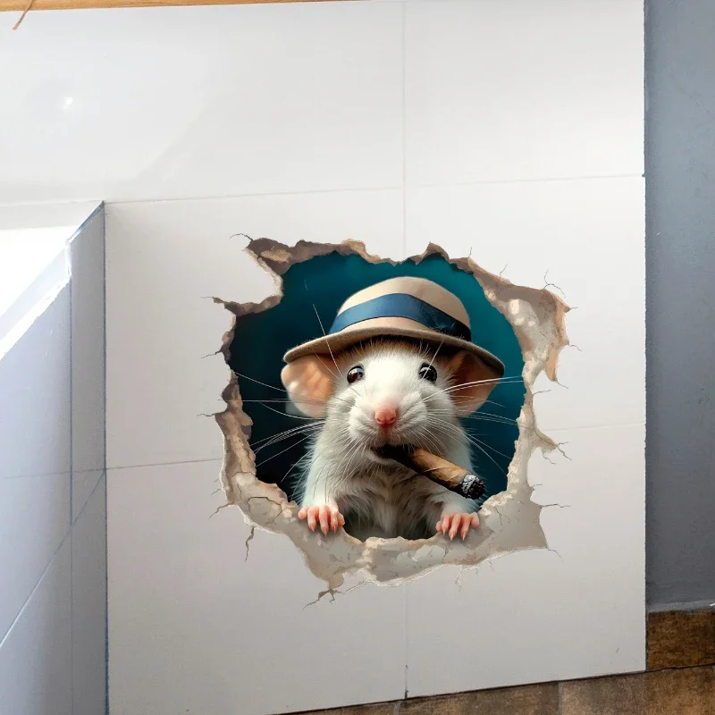 Funny 3D Stickers Mouse Hole Kawaii Toilet Stickers Waterproof Bathroom Toilet Lid Vinyl Decals Self-adhesive Home Decoration