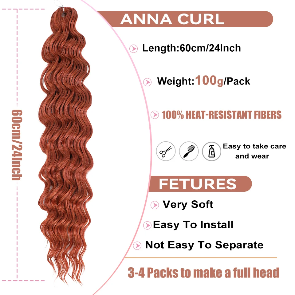 3-5Pcs Anna Hair Synthetic Loose Deep Wave Braiding Hair Extensions 24 Inch Water Wave Twist Braids Hair Grey Curly Crochet Hair 5