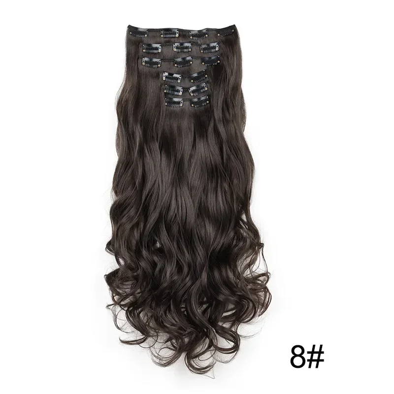 Elegant Black Ombre Long Synthetic Hair Extensions - 24 Set of 6, Heat Resistant, Clip-In