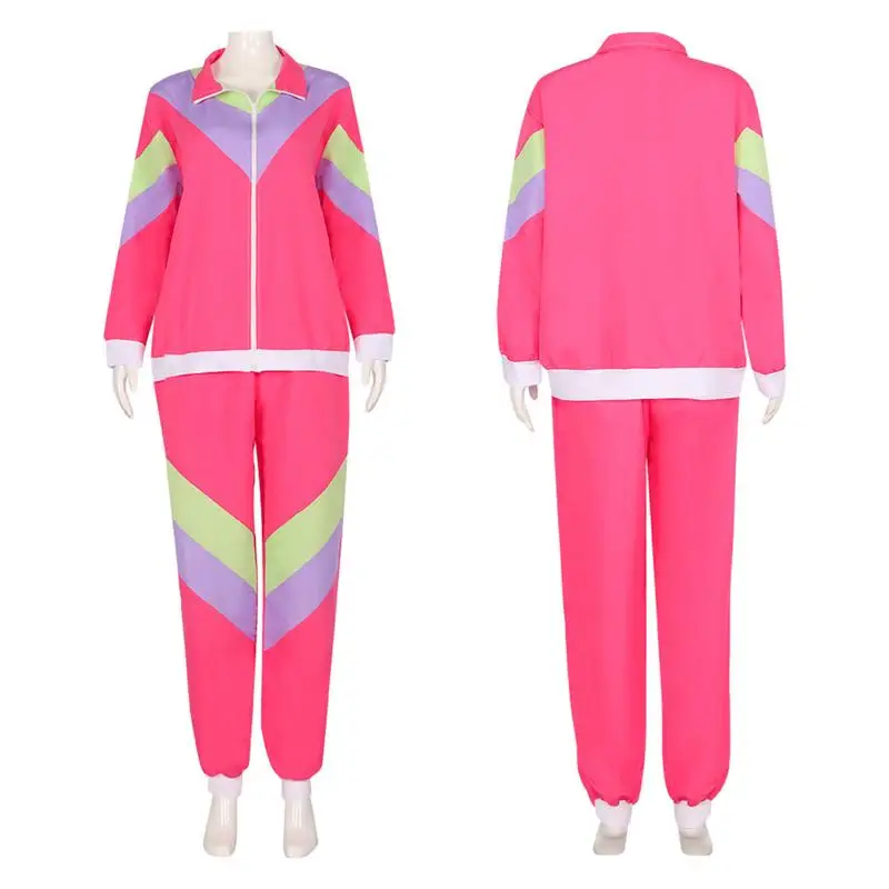 80s Costumes For Women Long Sleeve Women Disco Tracksuit Set Retro Couple Zipper Sports Jacket Carnival Masquerade Clothing