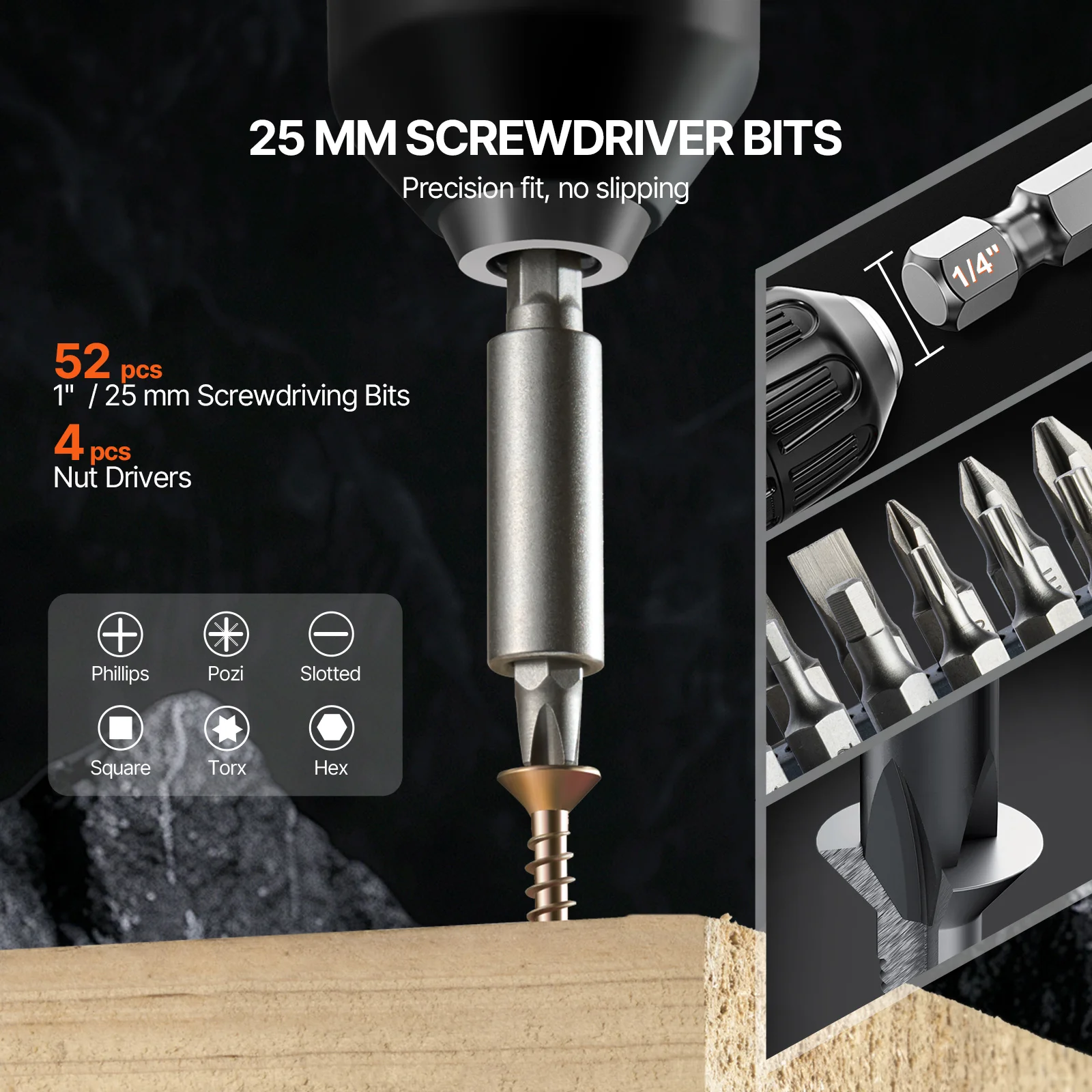 Drill Bit Set with Screwdriver Bits for Metal Wood Masonry