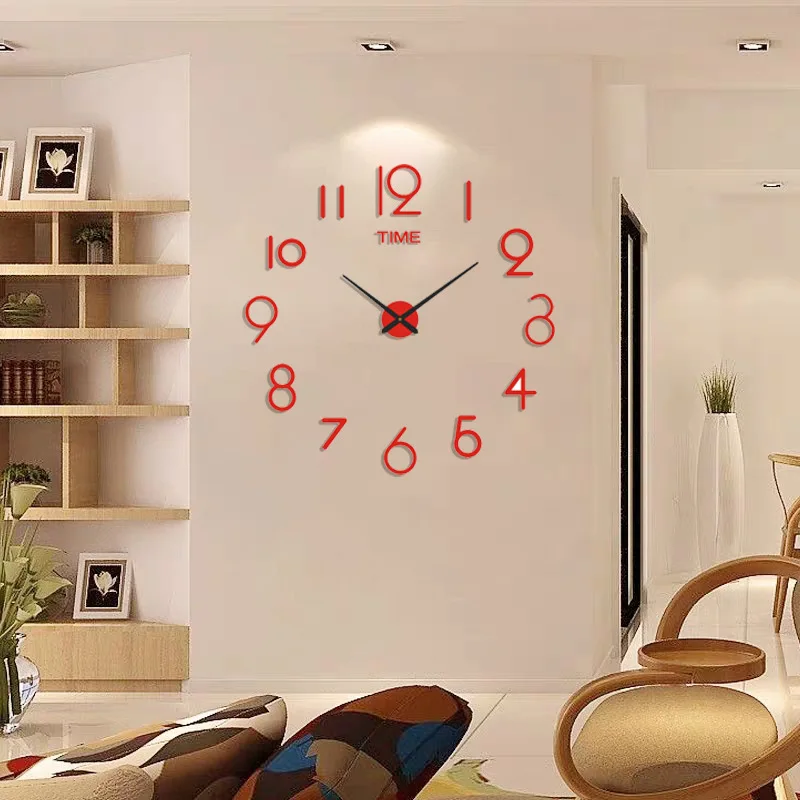 Simple  Modern Design Digital DIY Clock Silent Wall Clock Room Living Wall Decoration Home Decor Punch-Free Wall Sticker Clock