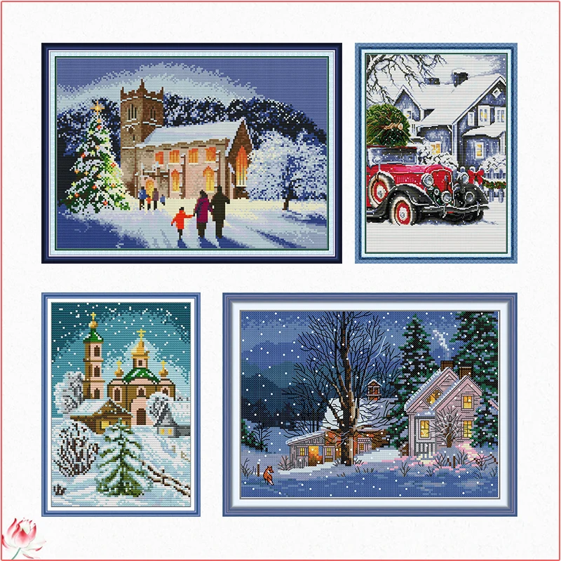 

Winter Snow Series Pattern Cross Stitch Kits 14CT 11CT Count Stamped Canvas Fabric Embroidery Sewing Set DIY Home Decor Craft