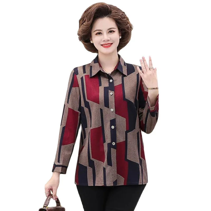 

New 2022 Women Shirts Middle-Aged Spring Autumn Long Sleeve Tops Coat Ladies Fashion Loose Button Thin Shirts Female Blouse W57