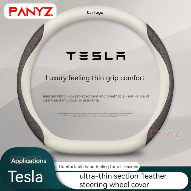 For Tesla Model 3 Model X Model S Model Y 2021 2022 2023 car Tesla Car Suede Carbon Fiber Leather Steering Wheel Cover 6